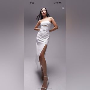 Topshop structured cut out bandeau midi dress in ivory